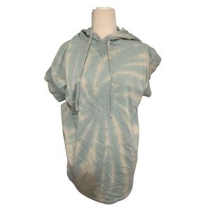zara womens blue white tie dye short sleeve hoodie sweatshirt sweater small
